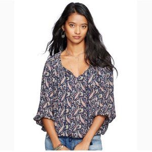 Denim & Supply Navy Paisley Print Blouse Sz S